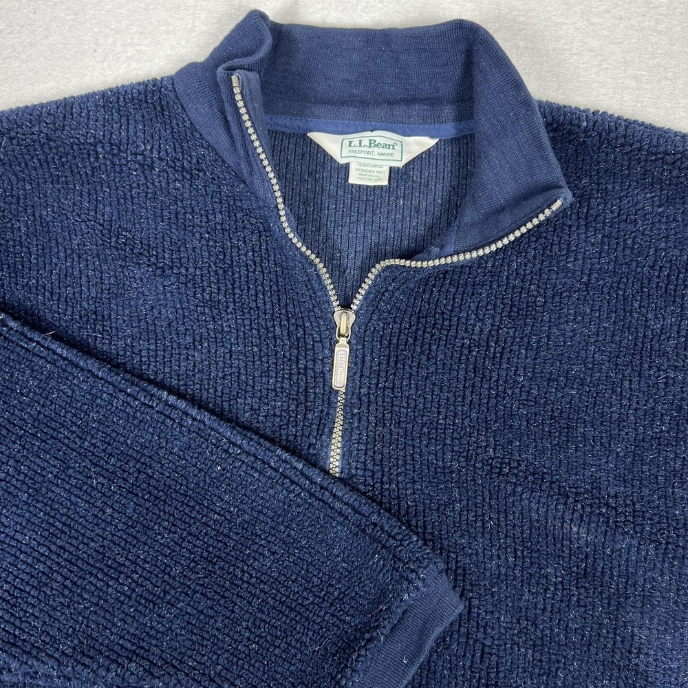 Vintage L.L. Bean Sweater Womens Large Blue 1/4 Zip Pockets‎ Winter Made USA